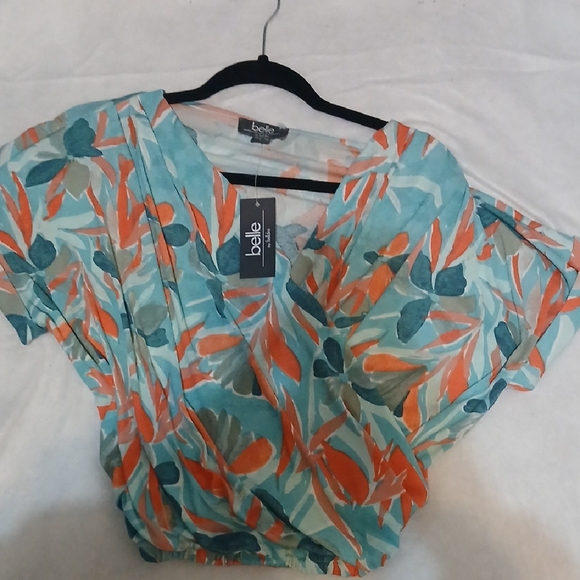 Belle By Belldini Tops - Belle Teal & Coral Floral V-Neck Blouse